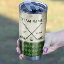 Load image into Gallery viewer, Green argyle pattern Best Dad By Par Custom Tumbler Cup personalized father&#39;s day golf gifts for dad NQS9867