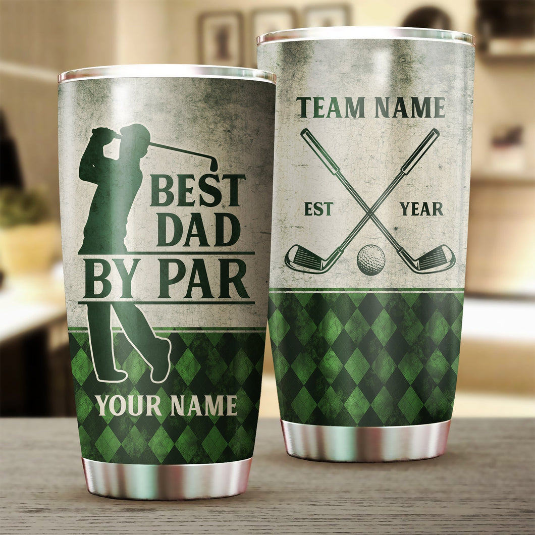 Green argyle pattern Best Dad By Par Custom Tumbler Cup personalized father's day golf gifts for dad NQS9867