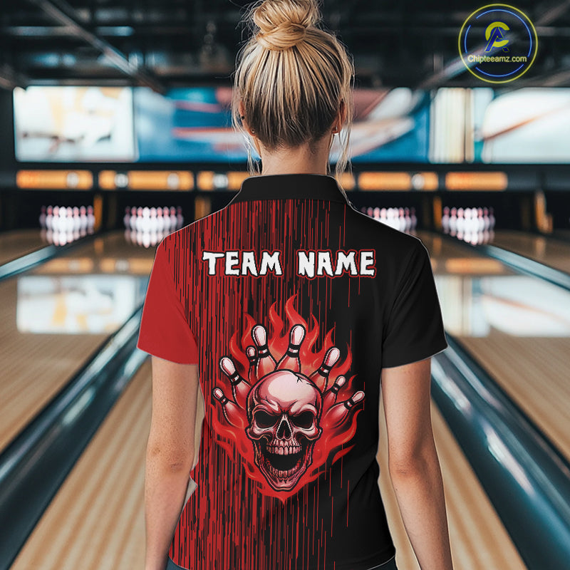 Black & Red pattern Flame Skull Bowling shirt for Women custom bowling jersey for team ladies bowler NQS10254