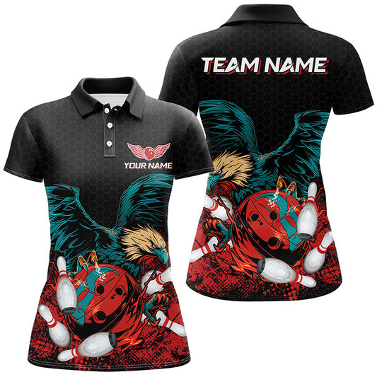 Eagle Bowling Polo, Quarter Zip Shirts For Women Custom team bowling jerseys, gift for bowlers | Black NQS8250