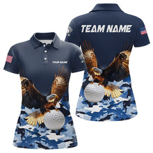 Load image into Gallery viewer, Blue Camo Eagle Golf Ball Womens Golf Polo Shirts custom patriotic golf tops for ladies golf wear NQS9171