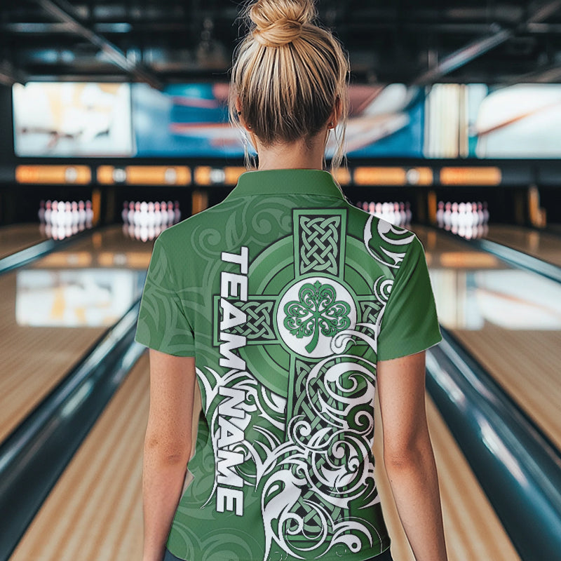 Green Irish Tribal Cross St Patrick's Day Women bowling shirts Custom Lucky Bowling Team Jerseys NQS9382
