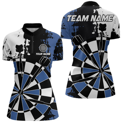 Blue Grunge Darts Shirts For Women Custom Retro Team Darts Jersey NQS9525