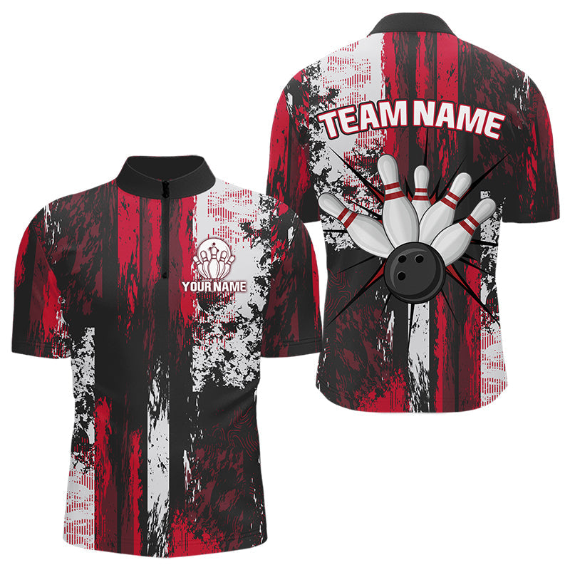 Personalized Bowling Polo, Quarter Zip Shirts For Mens Custom Bowling Team League Jersey NQS9526