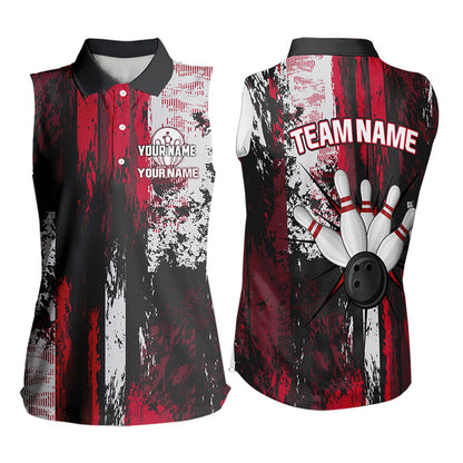 Personalized Bowling Sleeveless Polo Shirt Custom Bowling Team League Jersey NQS9526