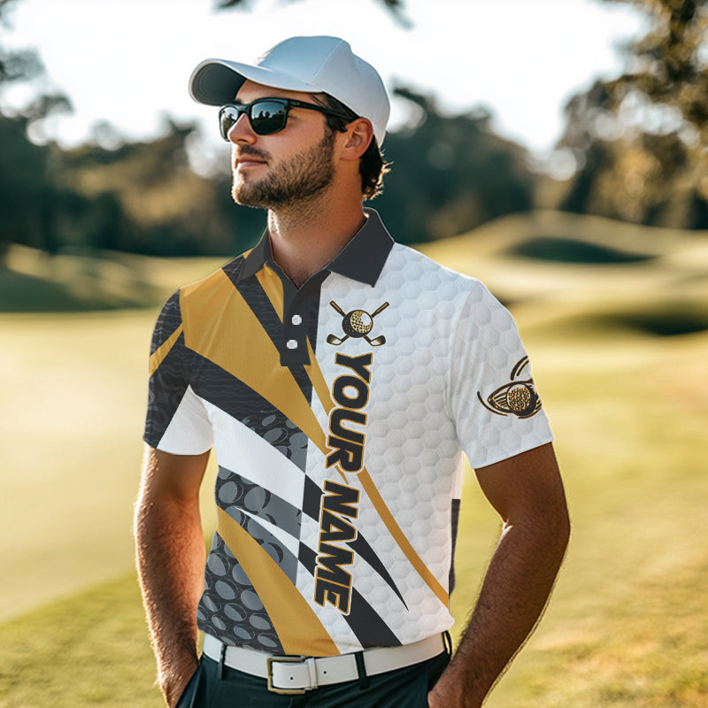 Black and White Men golf polo shirts Customize name golf attire for team | Yellow NQS9528