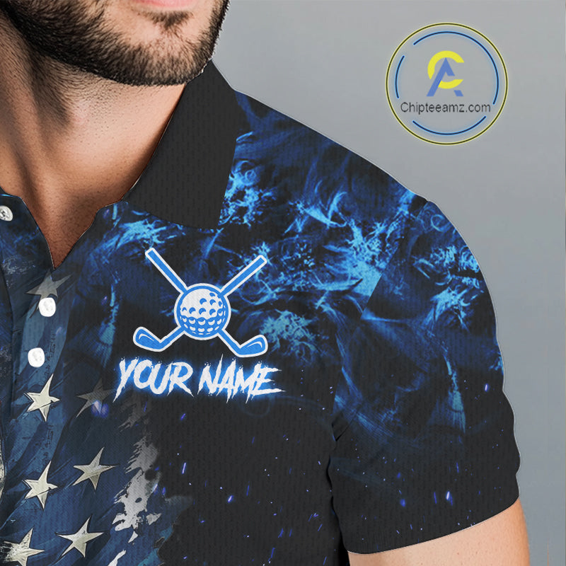 Blue Flame American Flag Eagle golf polo shirts for Men Custom patriotic mens golf outfit NQS11644