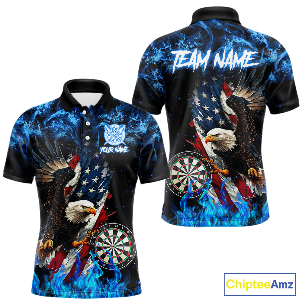 Blue Flame American Flag Eagle Men Dart Shirts Custom patriotic Dart Jersey NQS11645
