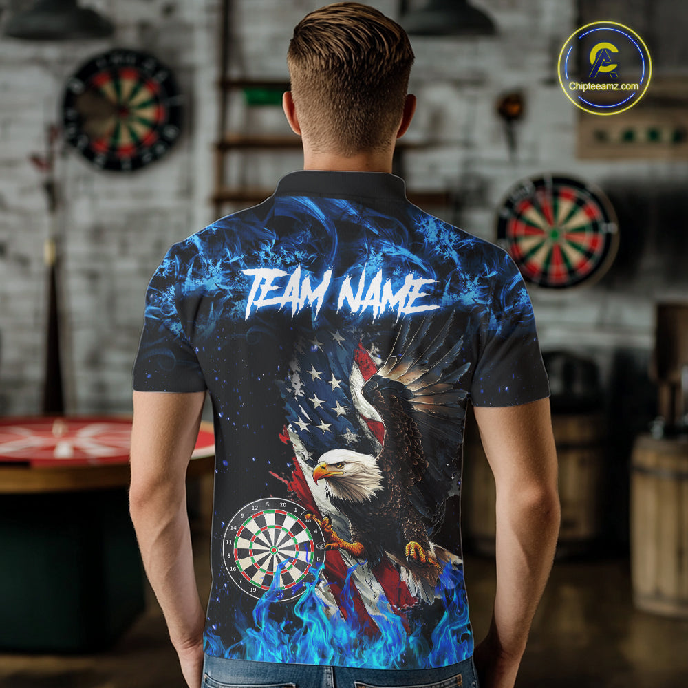 Blue Flame American Flag Eagle Men Dart Shirts Custom patriotic Dart Jersey NQS11645
