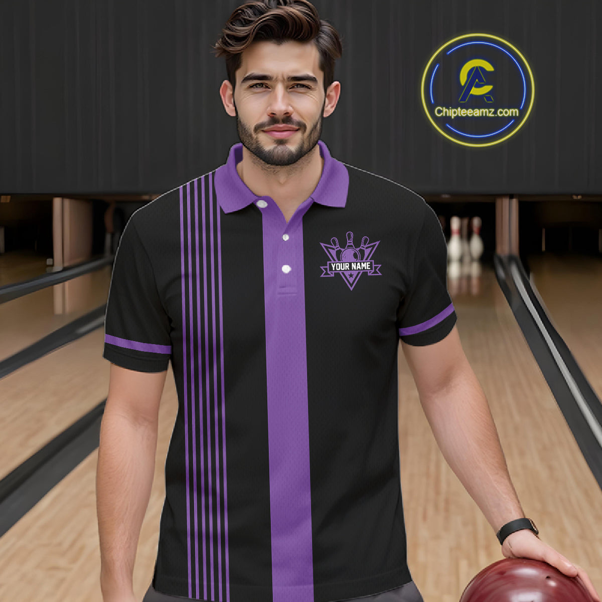 Custom Black and Purple American Flag Retro Bowling Team Shirts For Men, Patriotic Bowling Outfits NQS11650