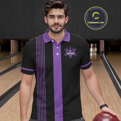 Custom Black and Purple American Flag Retro Bowling Team Shirts For Men, Patriotic Bowling Outfits NQS11650