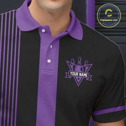 Custom Black and Purple American Flag Retro Bowling Team Shirts For Men, Patriotic Bowling Outfits NQS11650