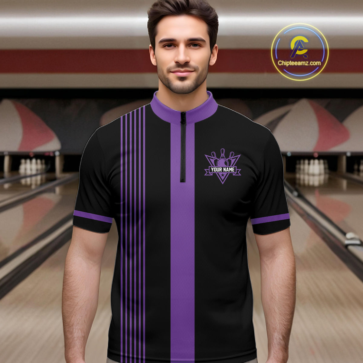 Custom Black and Purple American Flag Retro Bowling Team Shirts For Men, Patriotic Bowling Outfits NQS11650
