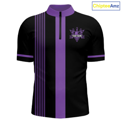 Custom Black and Purple American Flag Retro Bowling Team Shirts For Men, Patriotic Bowling Outfits NQS11650