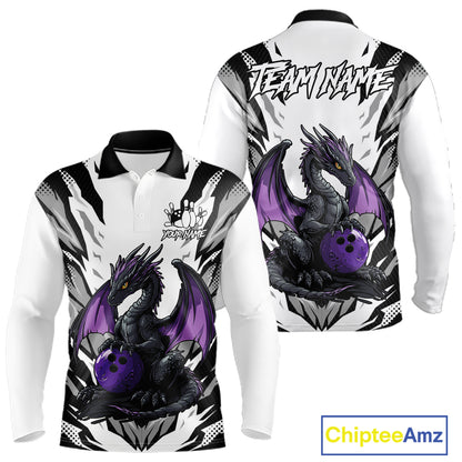 Black and White Bowling Polo, Quarter Zip Shirts For Men Custom Purple Dragon Bowling Team Jerseys NQS11740