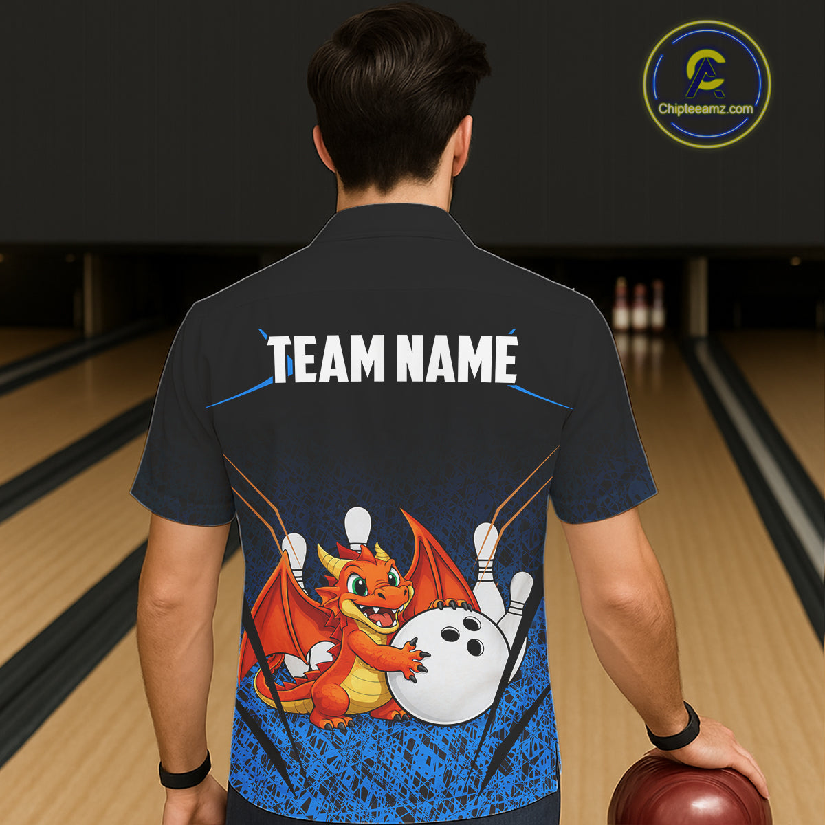 Black and Blue Camo Funny Dragon Bowling Button-up Shirt Custom Hawaiian Bowling Team Jerseys NQS11741