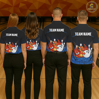 Black and Blue Camo Funny Dragon Bowling Polo, 1/4 Zip Shirts For Men Custom Bowling Team Jerseys NQS11741