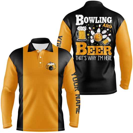 Black and yellow Retro bowling Polo shirts for men custom bowling and beer that's why I'm here NQS7474