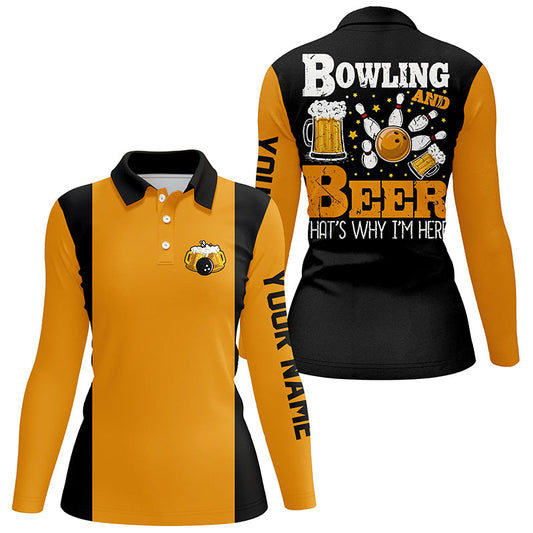 Black and yellow Retro bowling polo shirts for women custom name bowling and beer that's why I'm here NQS7474