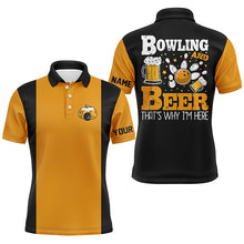 Load image into Gallery viewer, Black and yellow Retro bowling Polo shirts for men custom bowling and beer that's why I'm here NQS7474