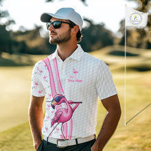 Load image into Gallery viewer, Funny Mens golf polo shirt custom pink and white flamingo pattern white golf shirts NQS8610