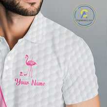Load image into Gallery viewer, Funny Mens golf polo shirt custom pink and white flamingo pattern white golf shirts NQS8610