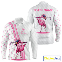 Load image into Gallery viewer, Funny Mens golf polo shirt custom pink and white flamingo pattern white golf shirts NQS8610