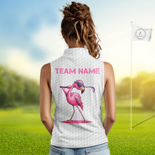 Load image into Gallery viewer, Funny Women sleeveless polo shirts custom pink and white flamingo pattern white golf shirts NQS8610