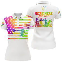 Load image into Gallery viewer, Watercolor white American flag Womens golf polo shirts custom we're here for the foursome golf gifts NQS5465