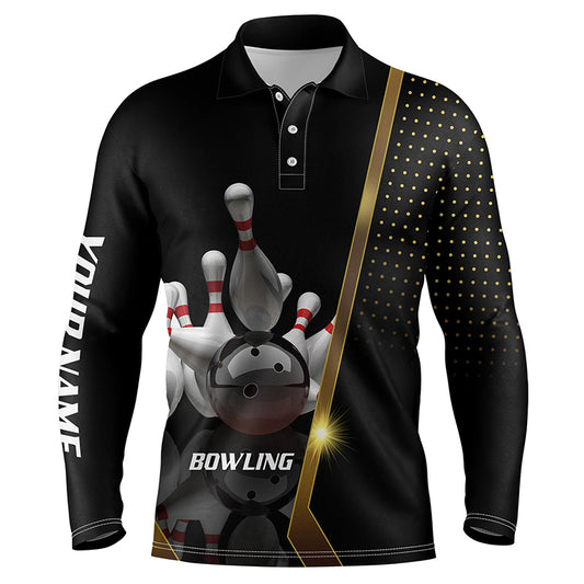 Black personalized bowling shirt for men – custom name design side view