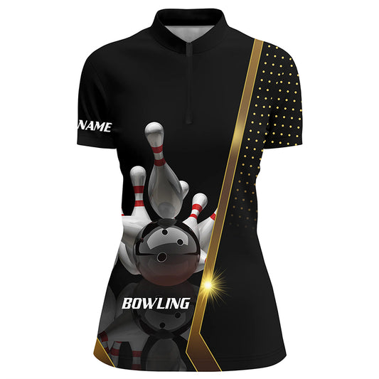 Custom Black bowling shirt for women – personalized team jersey front view