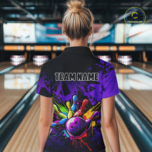 Load image into Gallery viewer, Colorful bowling jersey Polo, 1/4 Zip Shirt for Women Custom Bowling Team shirts for bowler| Purple NQS8258