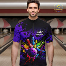 Load image into Gallery viewer, Colorful bowling jerseys Polo, 1/4 Zip Shirt for Men Custom Bowling Team shirts for bowler | Purple NQS8258