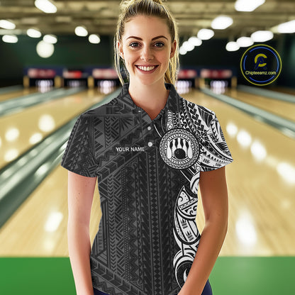 Black and White Tribal pattern Women Bowling Shirts Custom Bowling outfit ladies Team bowling jerseys NQS10648