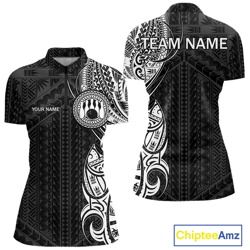 Black and White Tribal pattern Women Bowling Shirts Custom Bowling outfit ladies Team bowling jerseys NQS10648