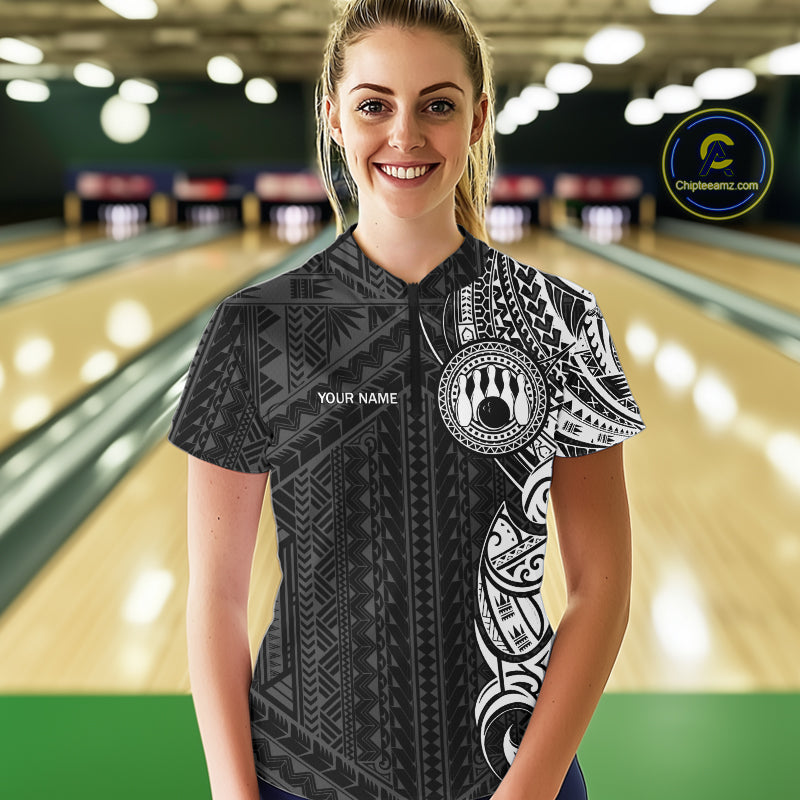 Black and White Tribal pattern Women Bowling Shirts Custom Bowling outfit ladies Team bowling jerseys NQS10648