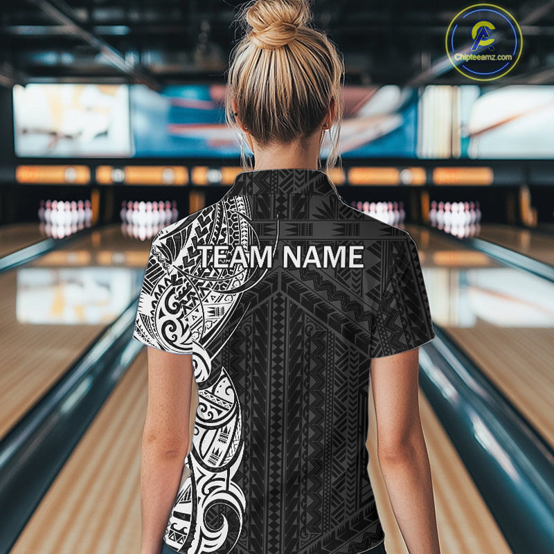 Black and White Tribal pattern Women Bowling Shirts Custom Bowling outfit ladies Team bowling jerseys NQS10648