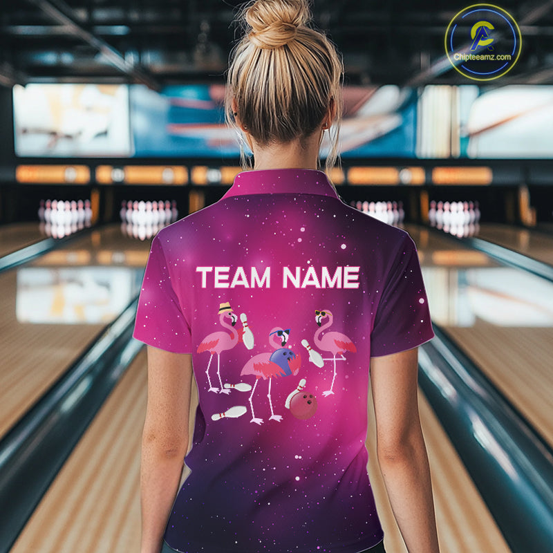 Funny Flamingo Team bowling shirts for Women custom Pink Galaxy pattern bowling jerseys for bowlers NQS10883