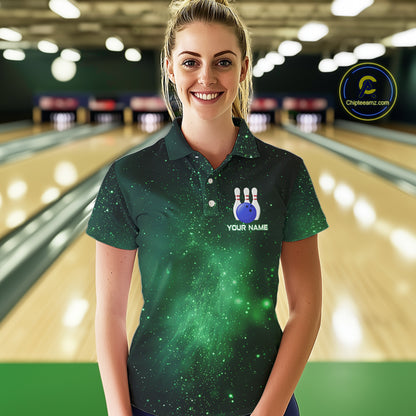 Funny Flamingo Team bowling shirts for Women custom Green Galaxy pattern bowling jerseys for bowlers NQS10884