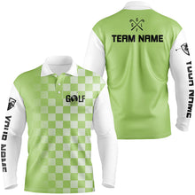 Load image into Gallery viewer, Mens golf polos shirts custom name green checkered pattern golf shirts for men, golf gifts NQS4560