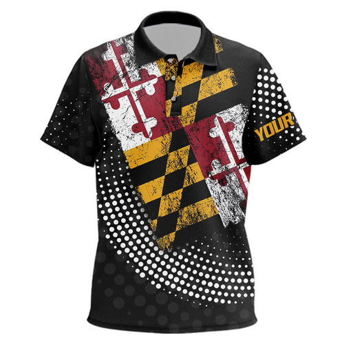 Personalized golf polo shirts for Kid Vintage Maryland Flag Custom black patriotic golf tops for Kid NQS9537