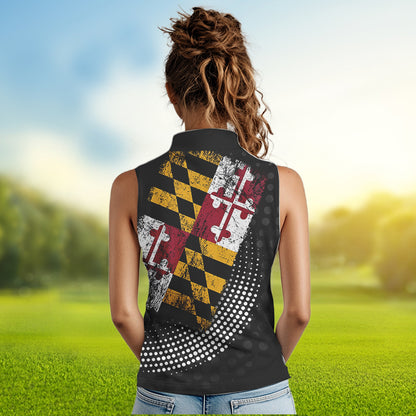 Personalized golf sleeveless polo shirts Vintage Maryland Flag Custom patriotic golf tops for ladies NQS9537