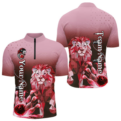 Red Lightning Lion Bowling Polo, Quarter Zip Shirts for Men Custom Lion Bowling Team jerseys NQS9692