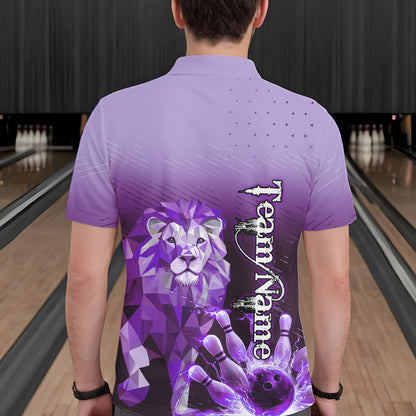 Purple Lightning Lion Bowling Polo, Quarter Zip Shirts for Men Custom Lion Bowling Team jerseys NQS9693