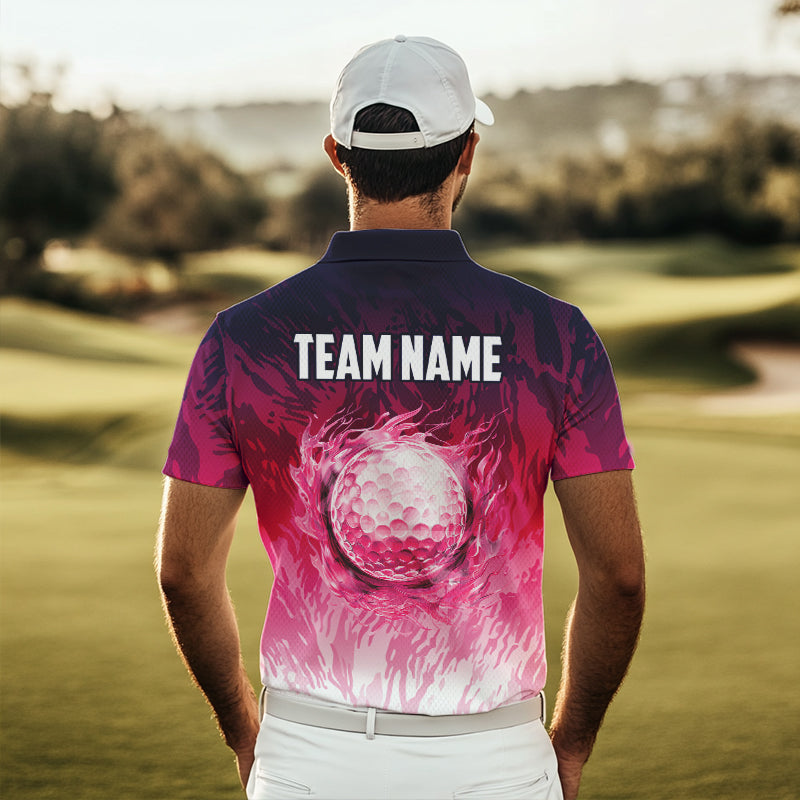 Funny Flamingo pink camo flame golf ball Mens Golf Polo Shirts Custom Flamingo Golf attire for men NQS9697
