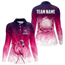 Load image into Gallery viewer, Funny Flamingo pink camo flame golf ball Women Golf Polo Shirts Custom Flamingo Golf attire for ladies NQS9697