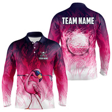 Load image into Gallery viewer, Funny Flamingo pink camo flame golf ball Mens Golf Polo Shirts Custom Flamingo Golf attire for men NQS9697