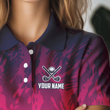 Load image into Gallery viewer, Funny Flamingo pink camo flame golf ball Women Golf Polo Shirts Custom Flamingo Golf attire for ladies NQS9697