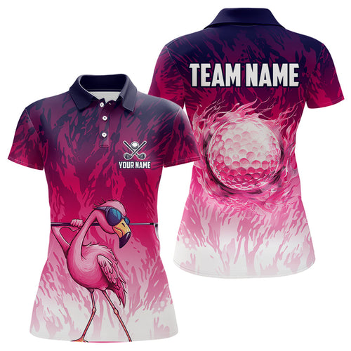Funny Flamingo pink camo flame golf ball Women Golf Polo Shirts Custom Flamingo Golf attire for ladies NQS9697