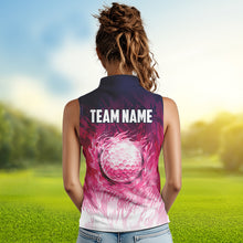 Load image into Gallery viewer, Funny Flamingo pink camo flame golf ball Women Golf  Sleeveless Polo Shirt Custom Ladies Golf tops NQS9697